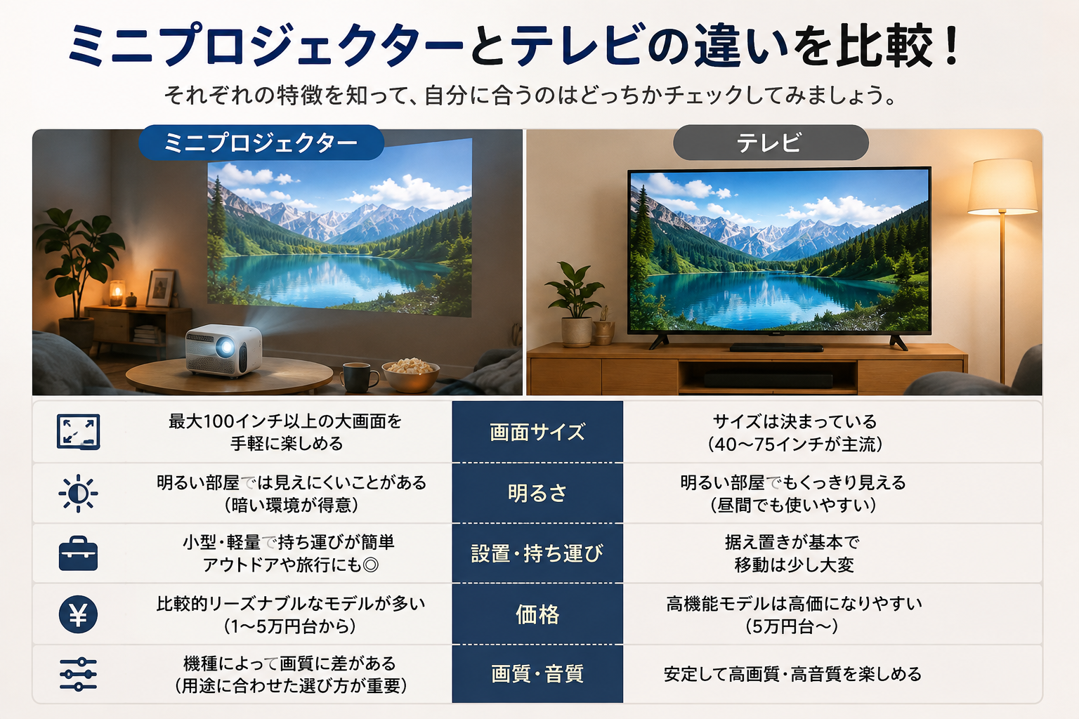 Mini projector and television comparison