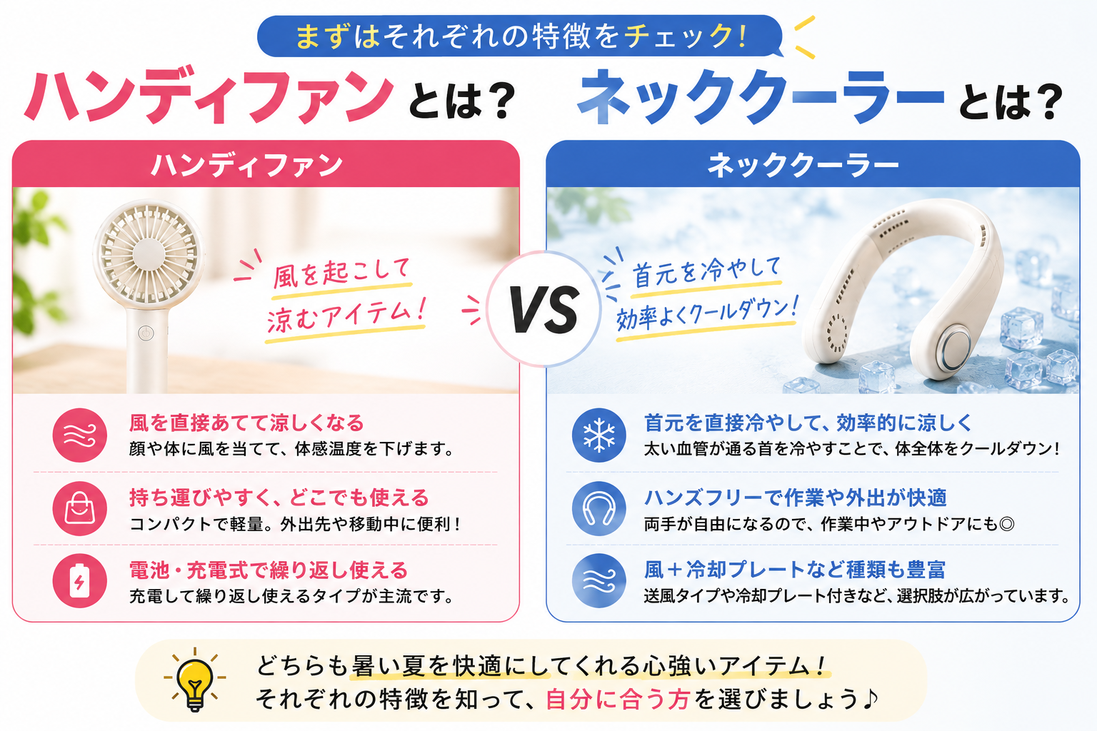 Handheld fan and neck cooler features