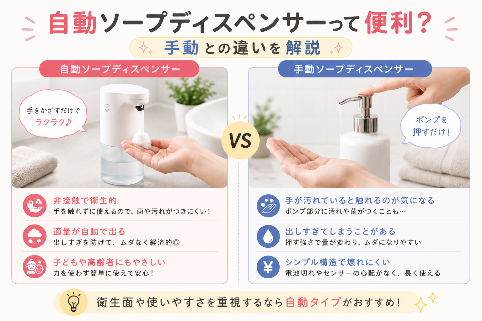 Automatic and manual soap dispenser comparison